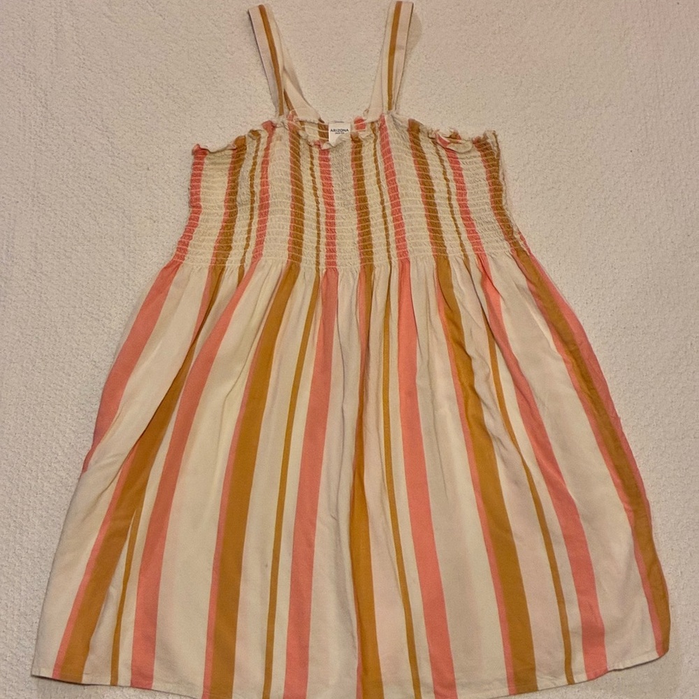 Arizona Jean Company Girls Striped Sundress; cream, tan and pink, sz 14